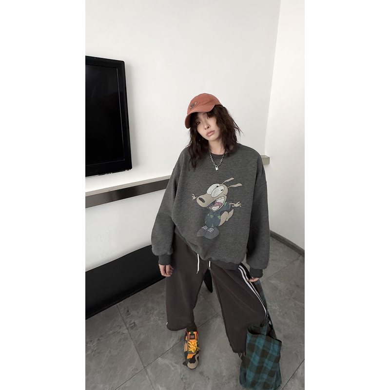 088【冬季新款】前印卡通惊讶狗狗宽松百搭圆领卫衣（2146）