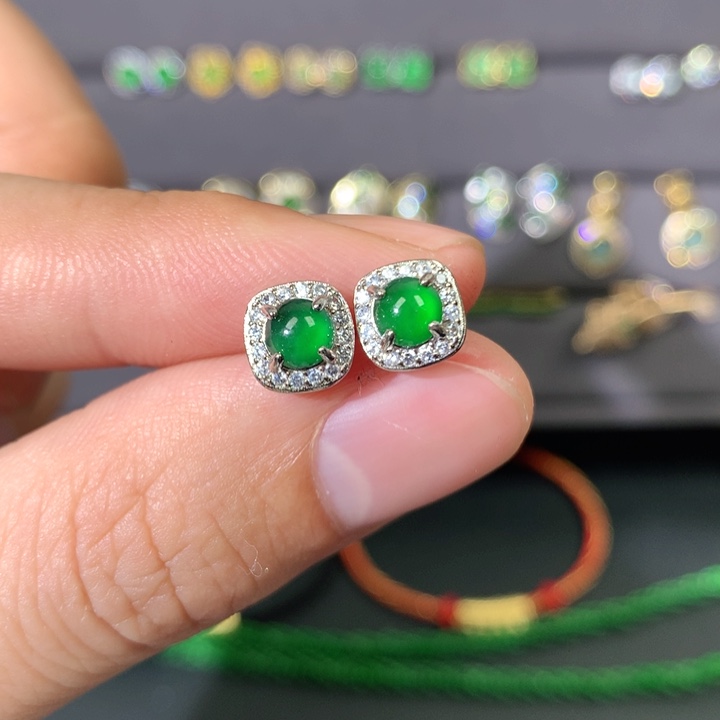 翡翠耳饰银S925镶嵌耳饰