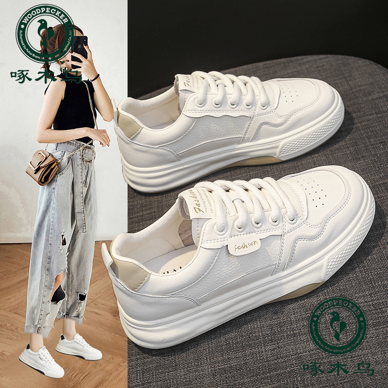啄木鸟品牌小白鞋女2025秋季百搭时尚厚底软底舒适轻便休闲运动鞋商品图