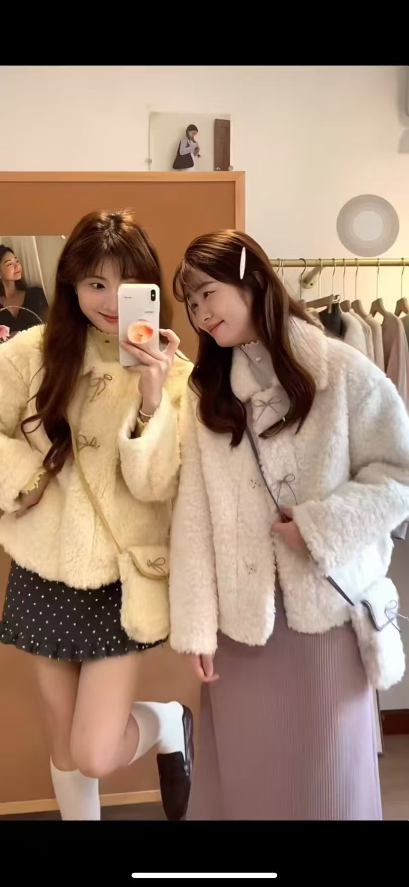 600-699 韩版 冬季新款短款带包蝴蝶结扣毛茸茸外套女小香风气质