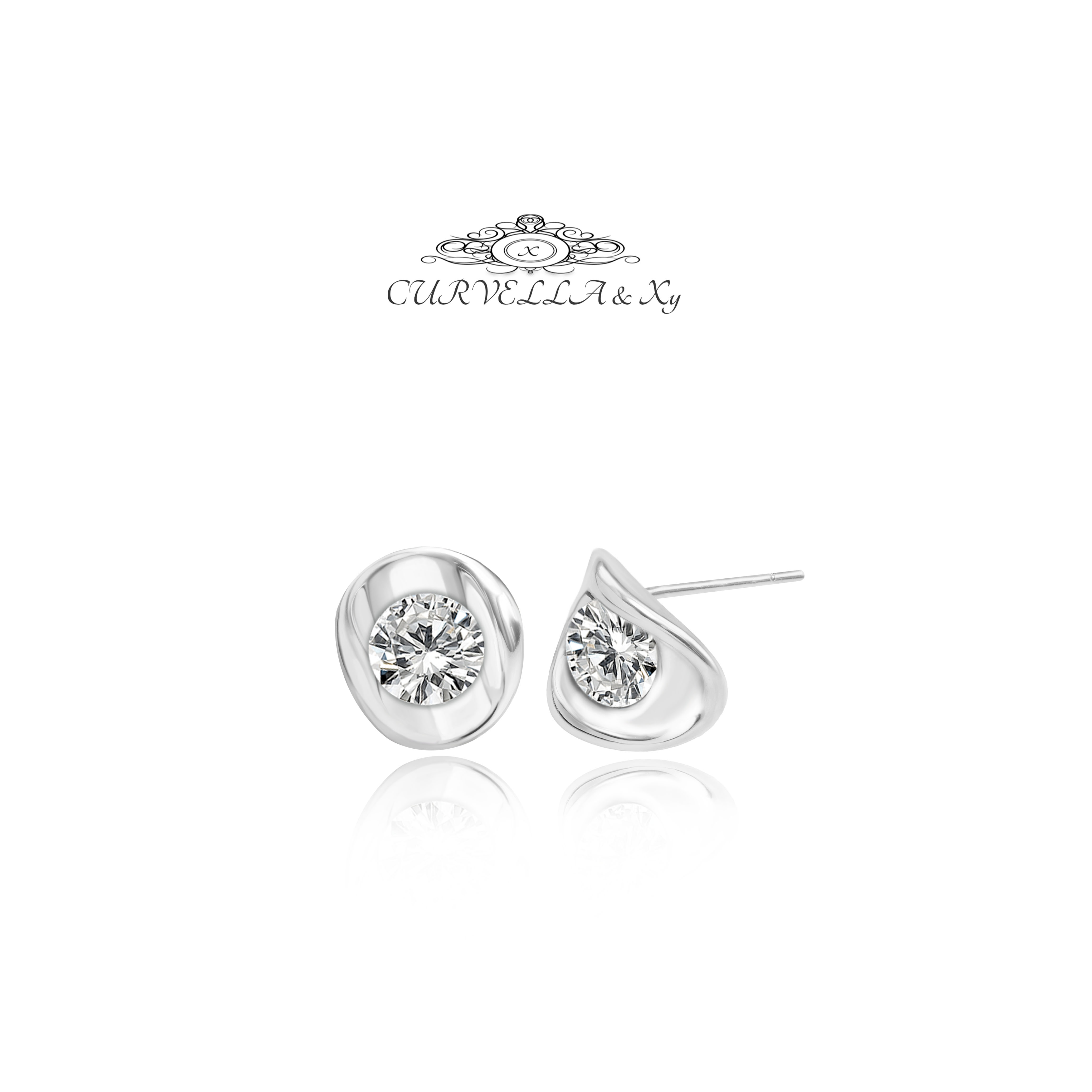 铜合金合成锆石耳饰 【光影系列 -银元宝】金属质感高级感时尚耳钉