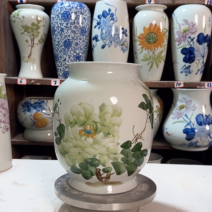 瓶高27冬瓜绿绿牡丹新款陶瓷陶瓷