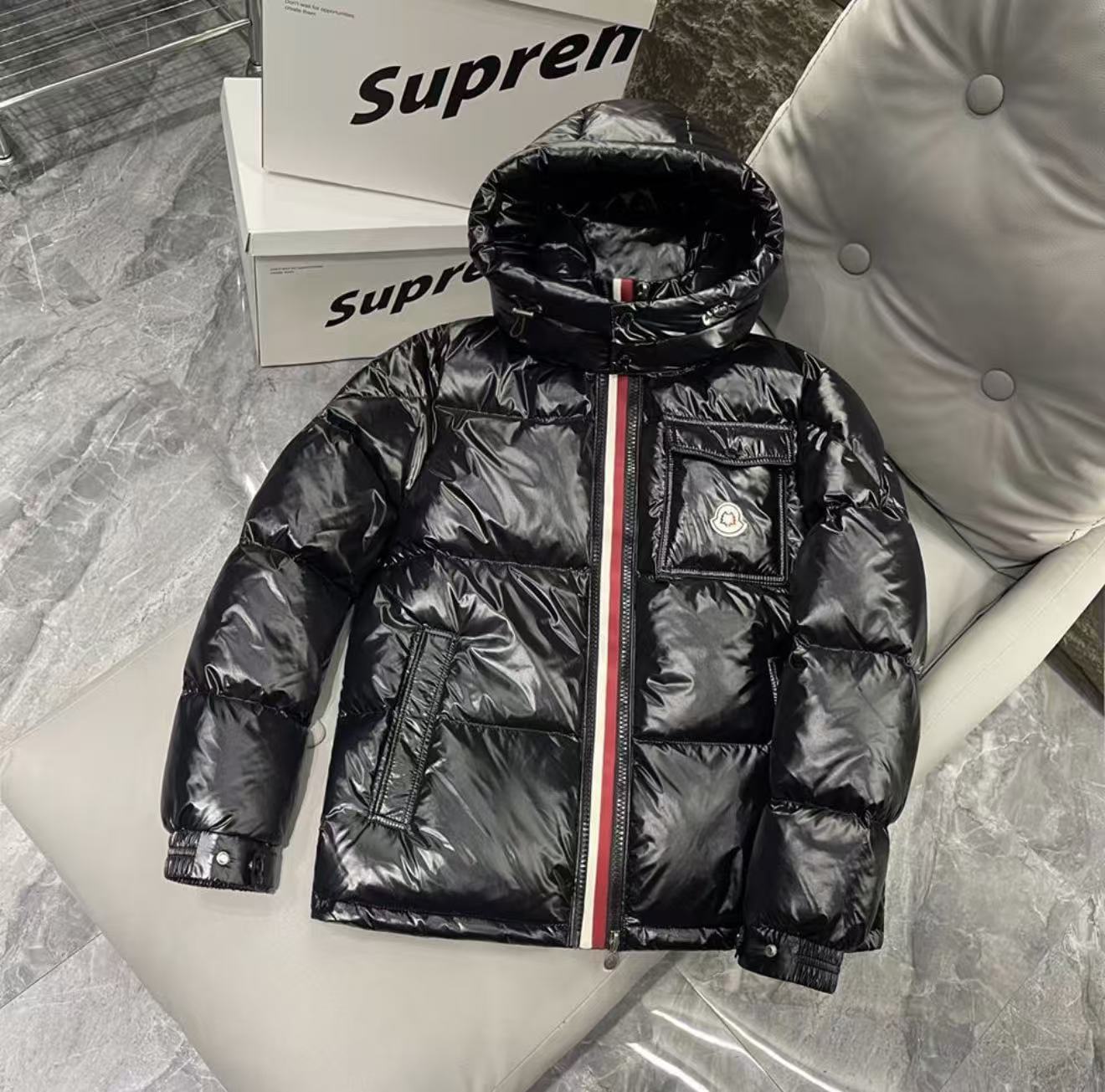 冬季彩虹条新款高端羽绒服鸭绒加厚羽绒服男女外套