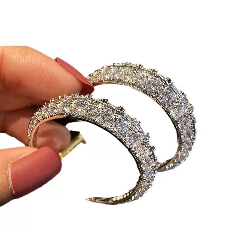 合金仿水晶耳饰 coco推荐新款时尚洋气镶钻耳圈气质轻奢欧美满钻