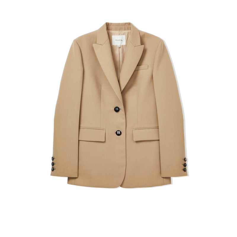 【米儿精选】玛丝菲尔春季新款羊毛卡其色长袖西装外套休闲气质时尚