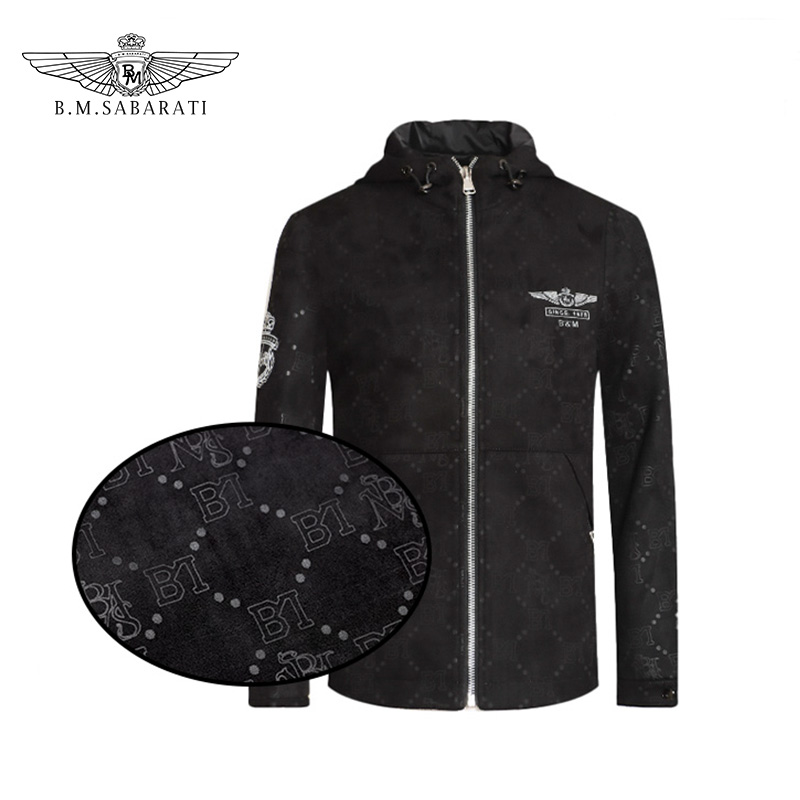 B.M.SABARATI 秋冬款男士黑色灰色时尚成熟痞帅防风冲锋衣外套R