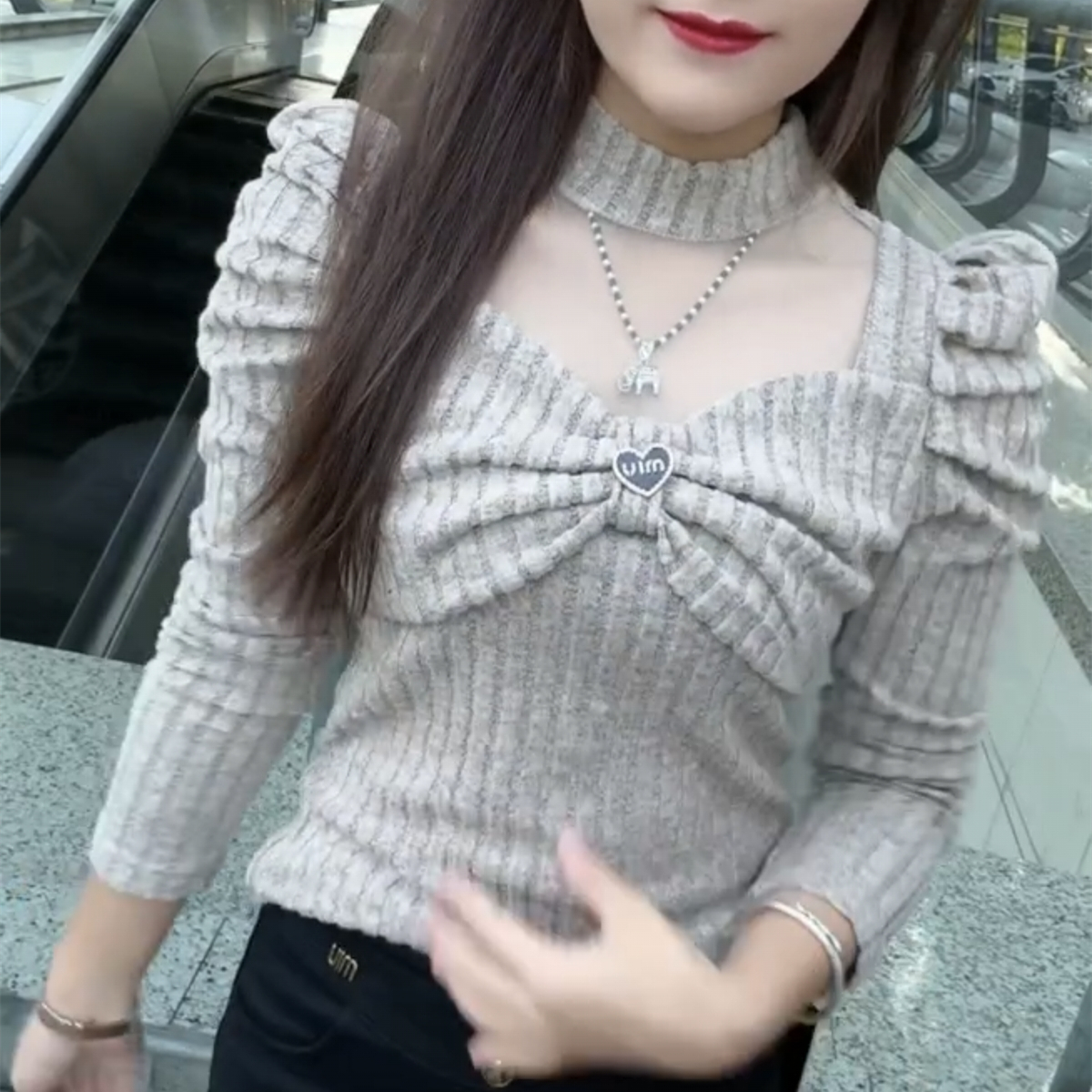 春秋时尚女长袖复古豹纹纯色拼接洋气豹纹拼接法式T恤