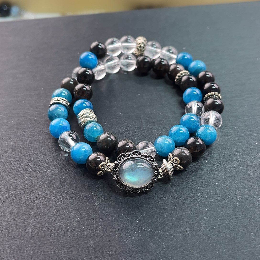 手链水晶未镶嵌蓝磷辉双圈设计款手串