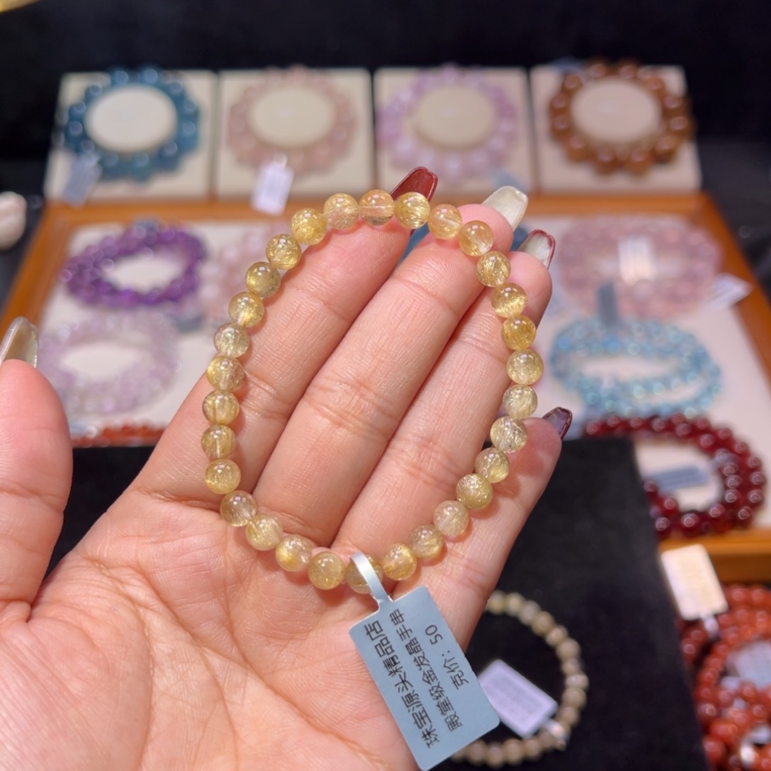 水晶手串未镶嵌X金发晶6.4m m