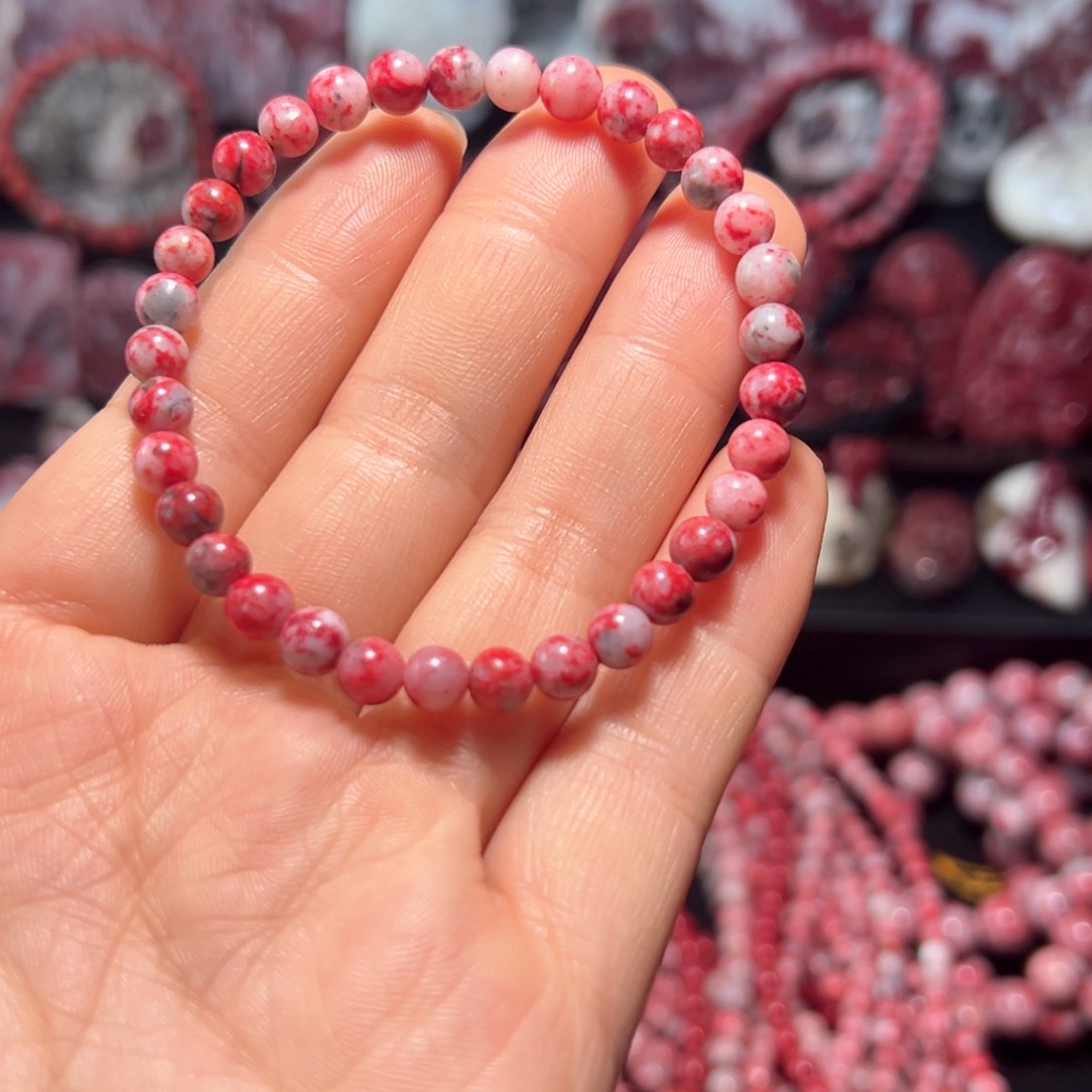 天然辰砂天然朱砂玉化原石满红手串