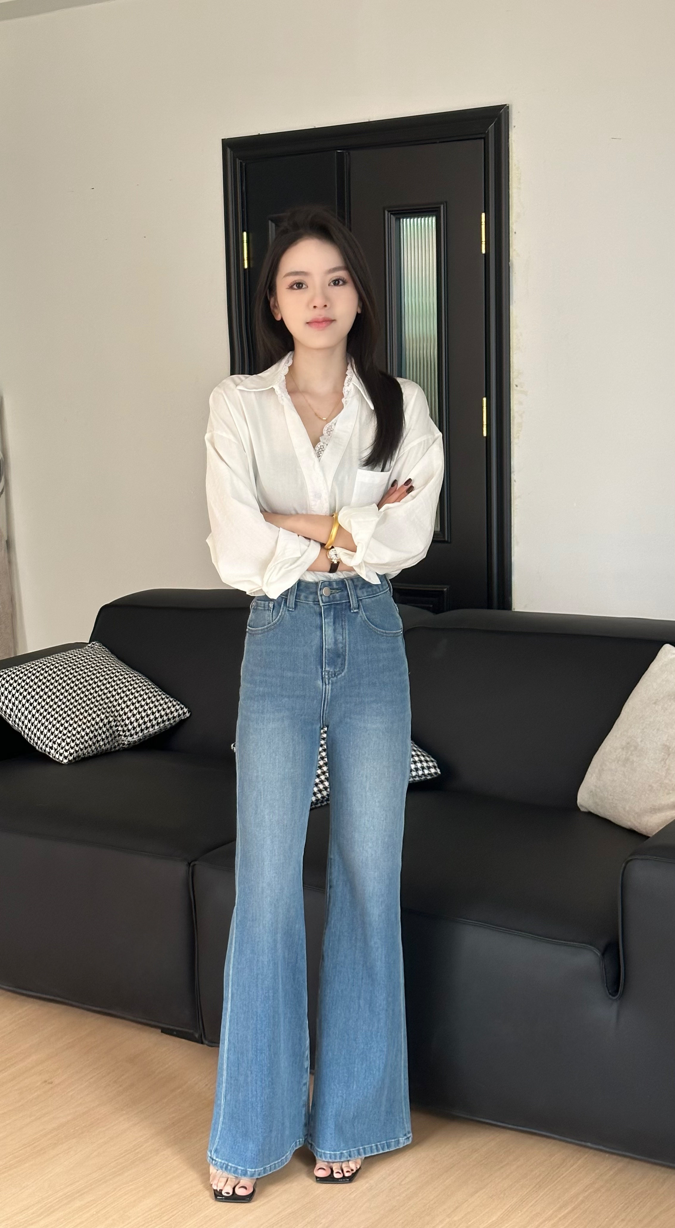 【大富】早春“超模挚爱”直筒微喇叭不贴腿四面弹软牛仔