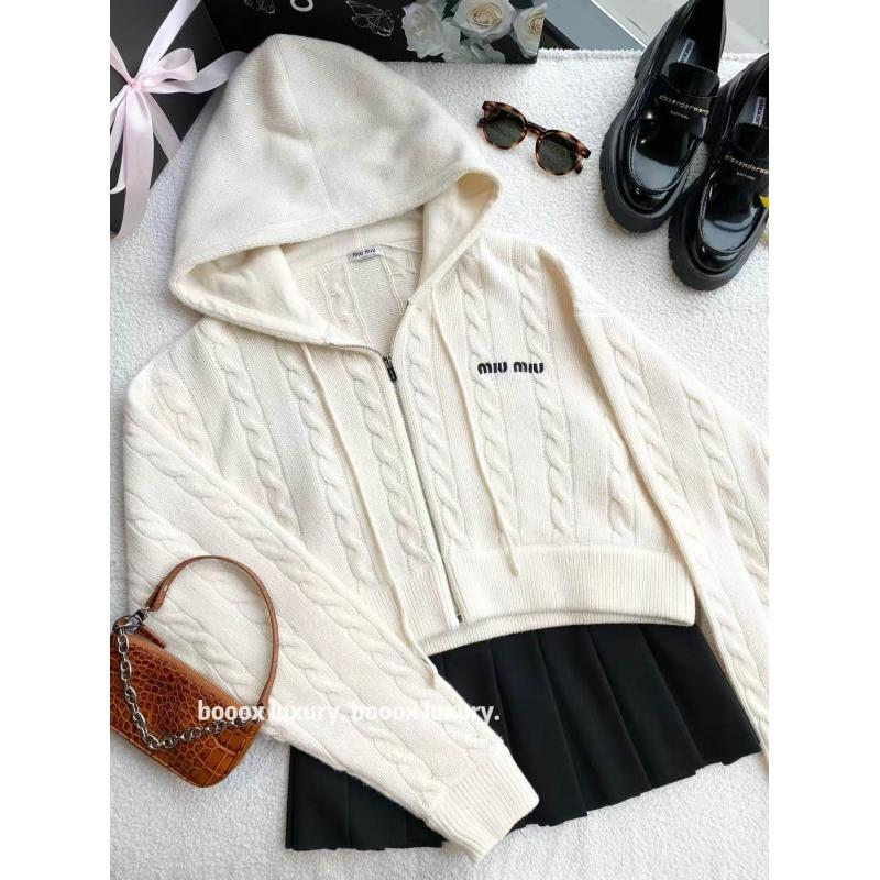 95新 MIU MIU/缪缪  kk0023 棉羊毛 白色logo拉链外套 38码