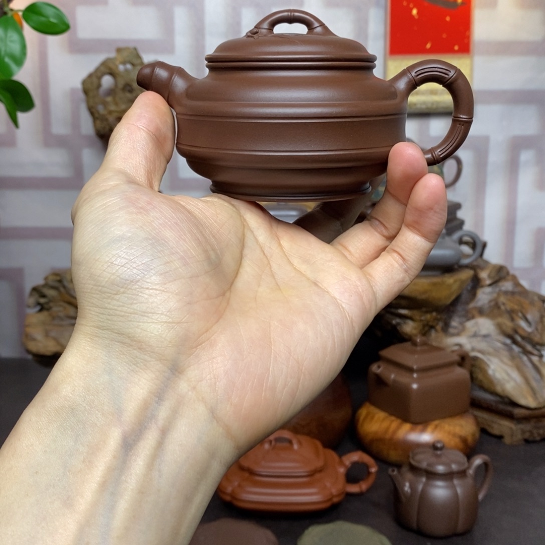 紫砂茶壶紫砂茶具老紫泥双线竹鼓