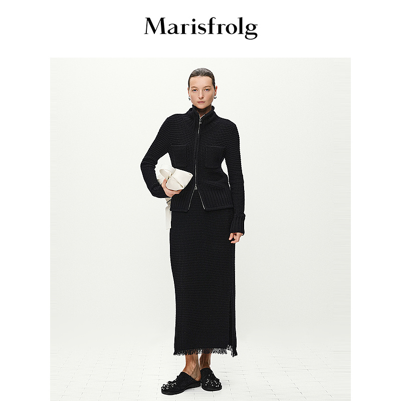Marisfrolg玛丝菲尔华夫格黑色针织外套A1EG3841M