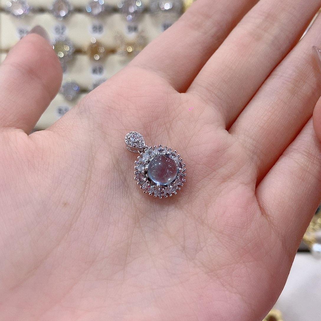 海蓝宝石吊坠(不含链)银S925镶嵌春*