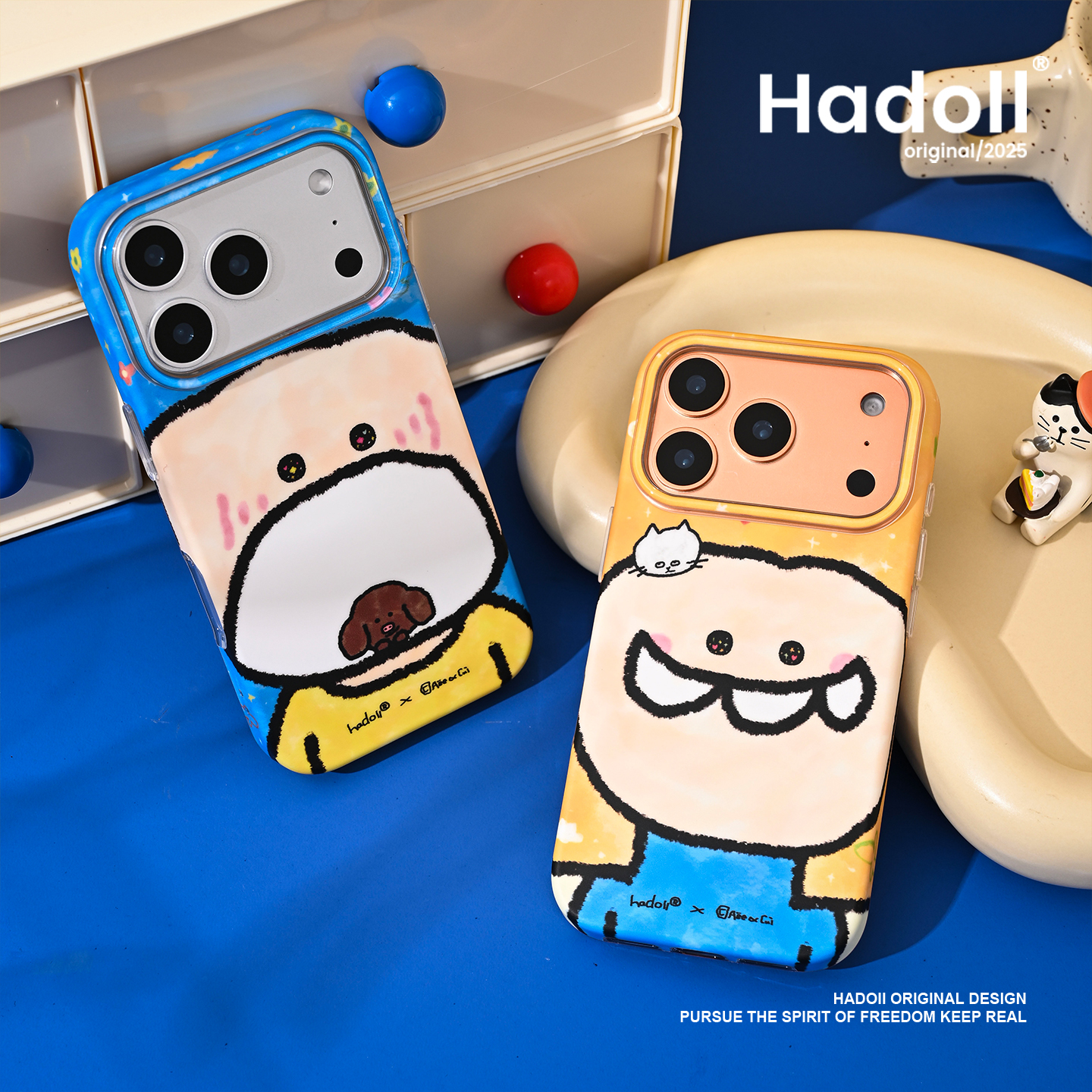 HaDoii 黄蓝大脸 全包双层IMD可爱卡通趣味手机壳磨砂防摔保护套