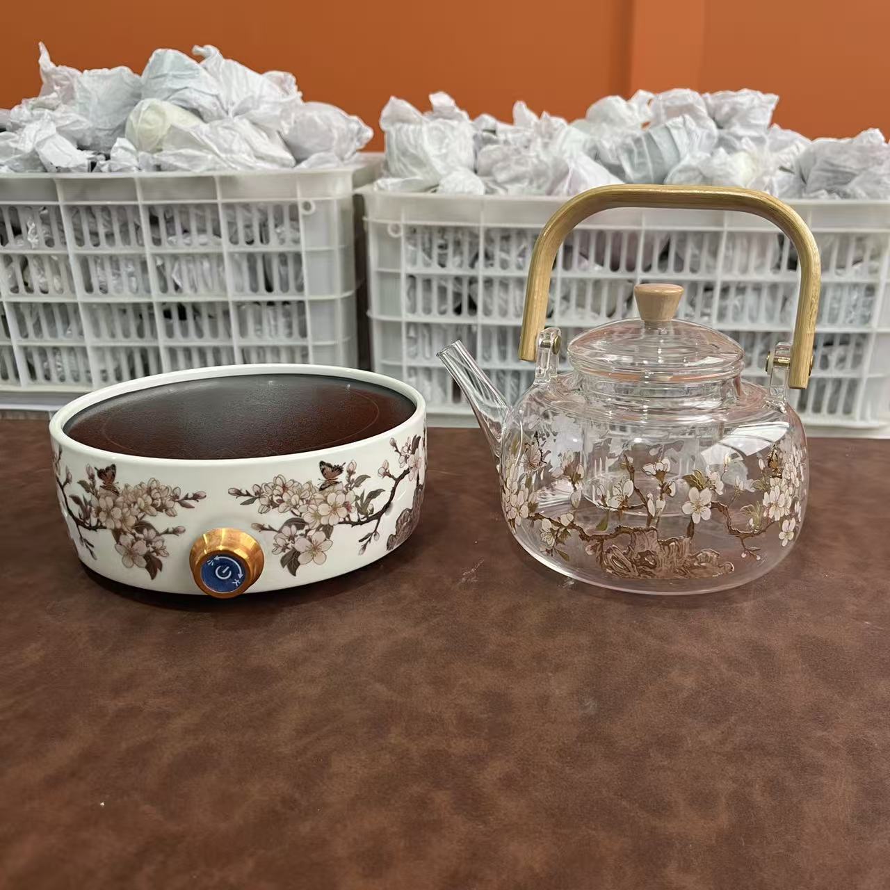 G4190+G4191家用耐热玻璃煮茶壶搭配陶瓷电陶炉养生煮茶器