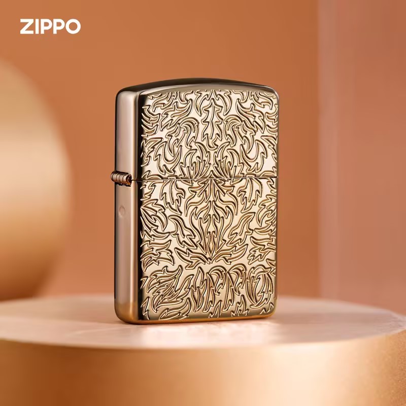 ZIPPO/之宝打火机美版原版粉金精雕-花纹个性金色单面收藏礼物