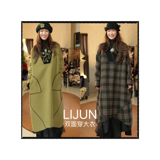 篱君096秋冬新款新中式盘扣双面穿套头大衣经典百搭女士袍子大衣