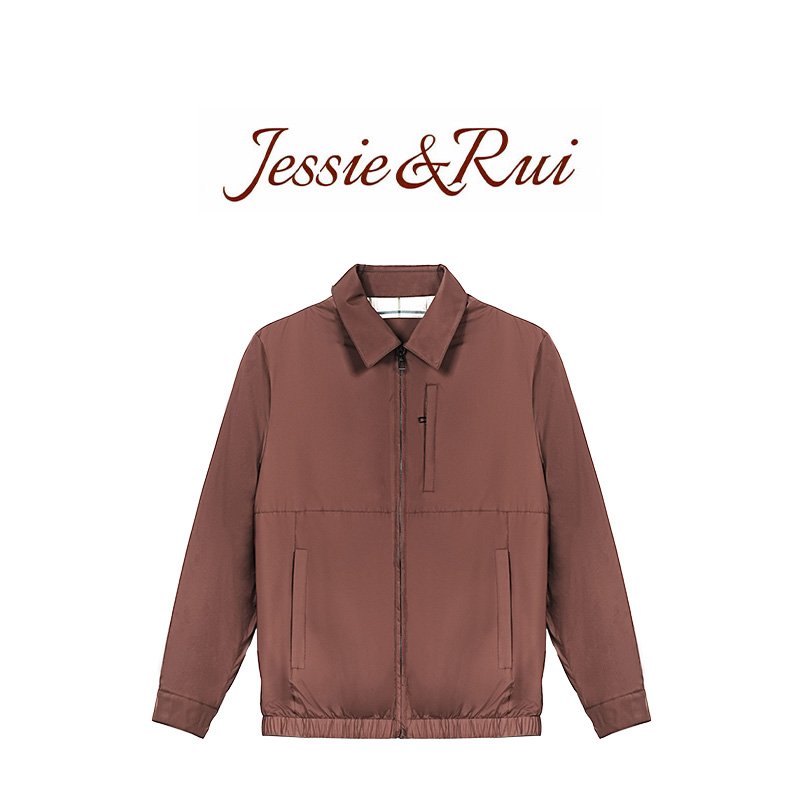 JESSIE睿 LP翻领几何图案秋冬直下摆棉夹克商务时尚上衣外套