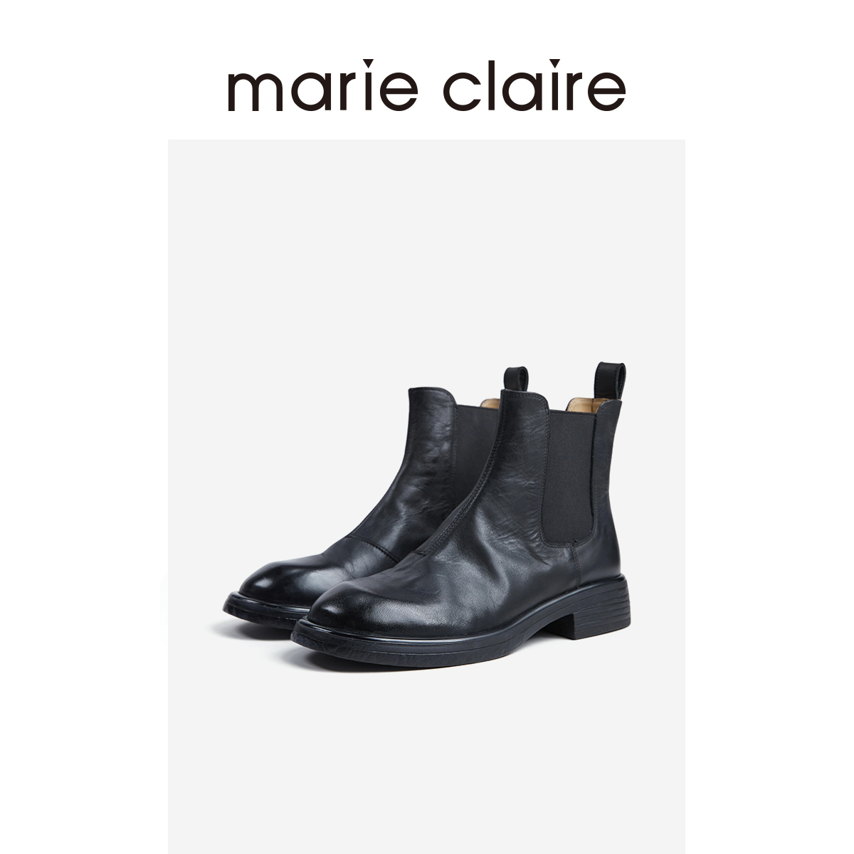 MC女鞋水洗切尔西靴2025年冬季午夜巴黎黑短靴女marieclaire女鞋