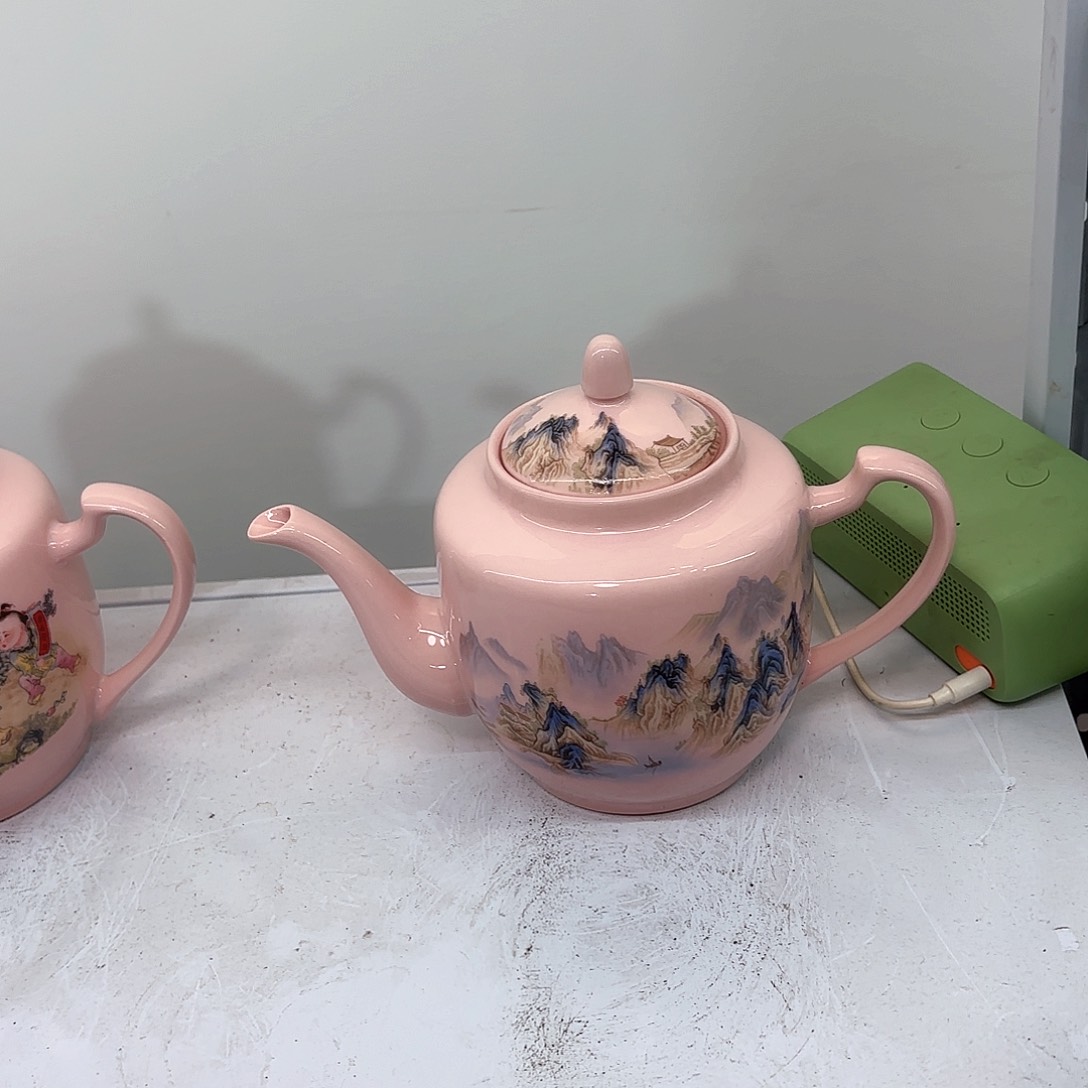 壶陶瓷千里江山图两斤侧把壶红稀稀