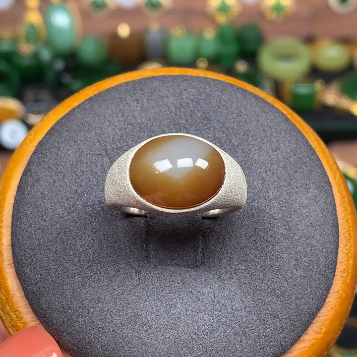 定制和田玉戒指银S925镶嵌