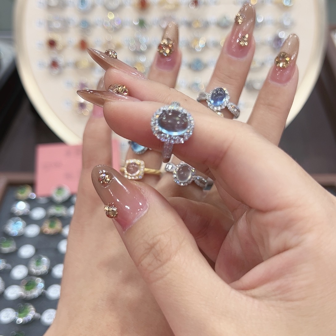 蛇纹石玉戒指银S925镶嵌