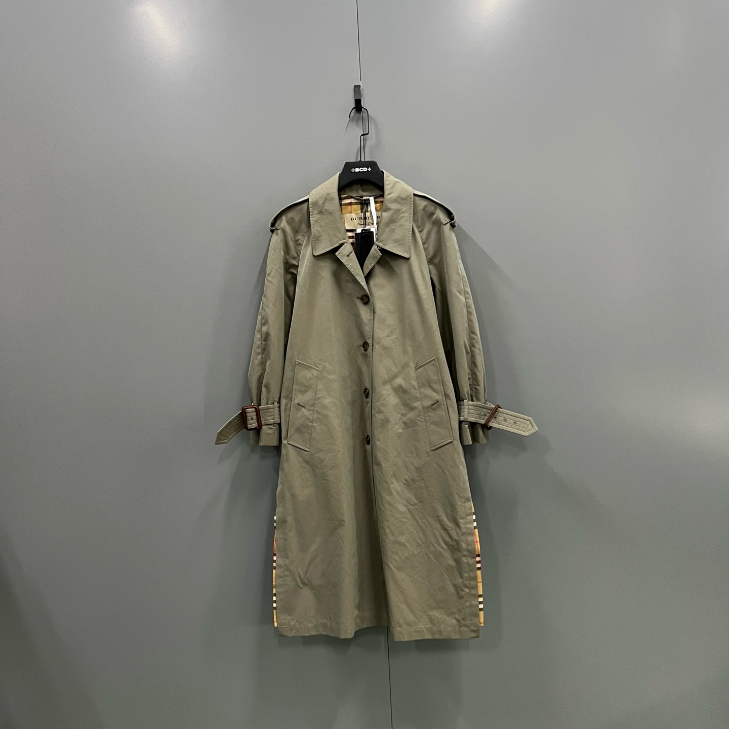 99新 BURBERRY/博柏利 (zd) 拼接经典格纹长款风衣 38码/016545