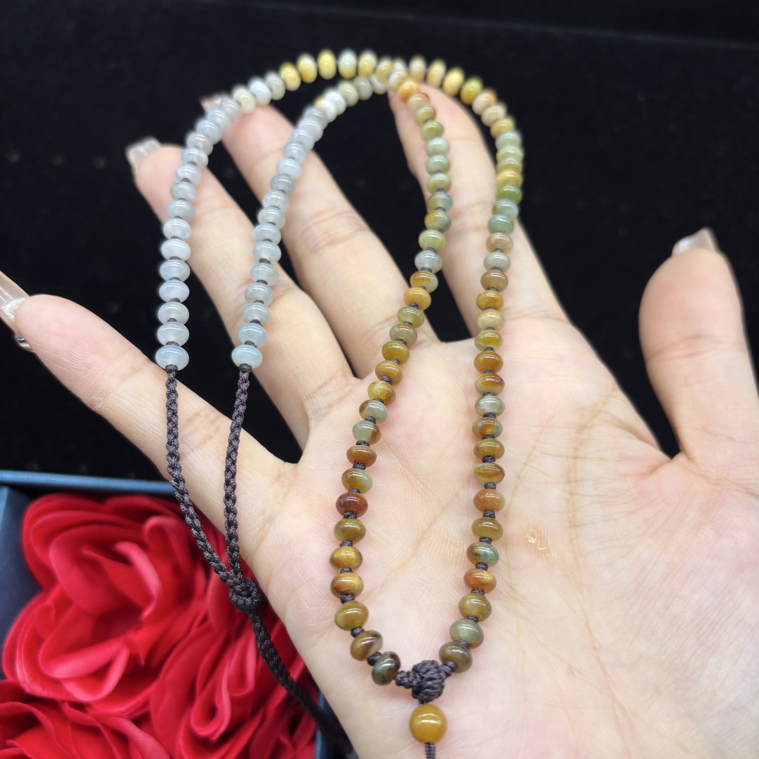 福利天然缅甸A货翡翠黄翡算盘珠5mm佛公无事牌挂件绳百搭可调节款