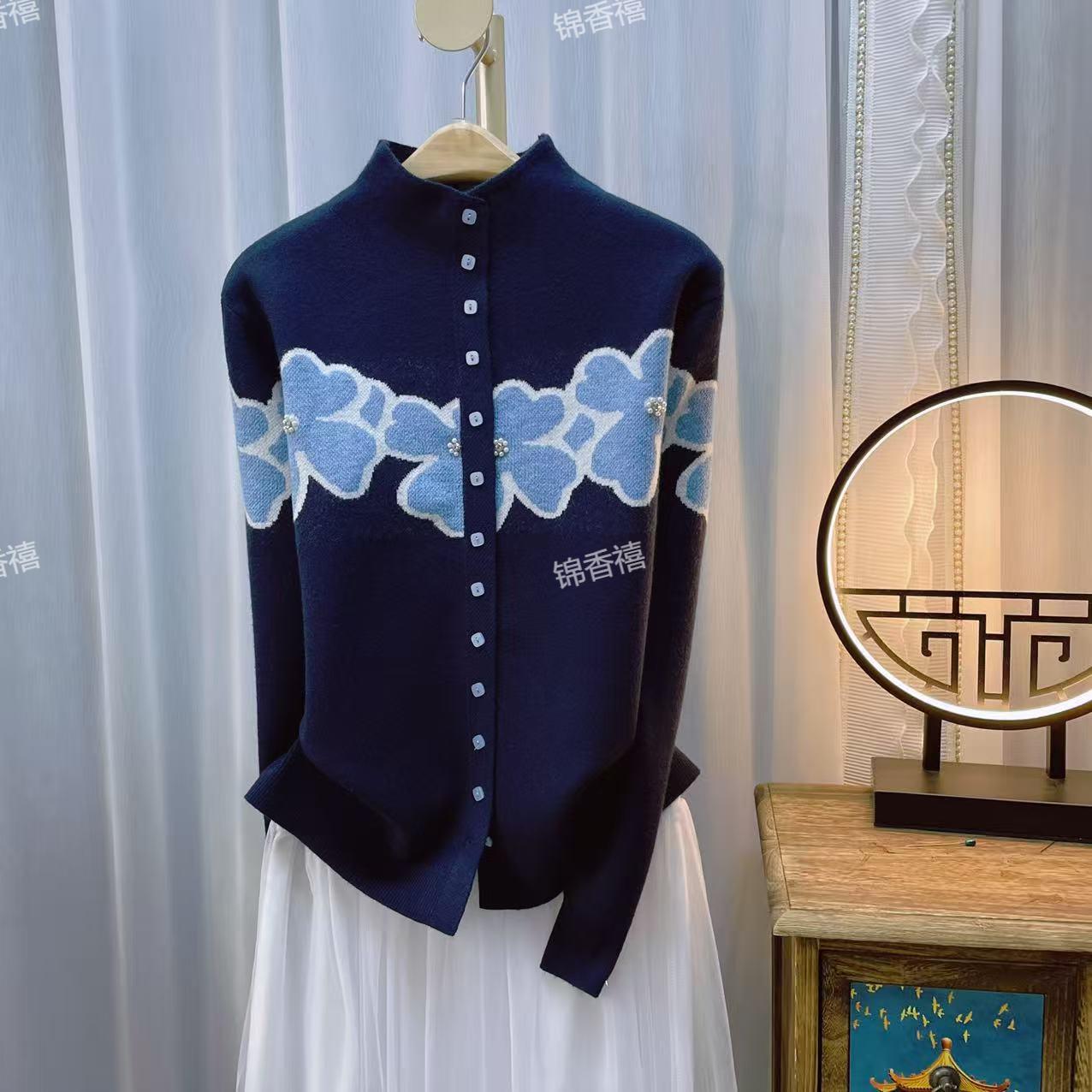 [V954-蓝蝴蝶]秋款长袖时尚减龄百搭显瘦针织开衫女