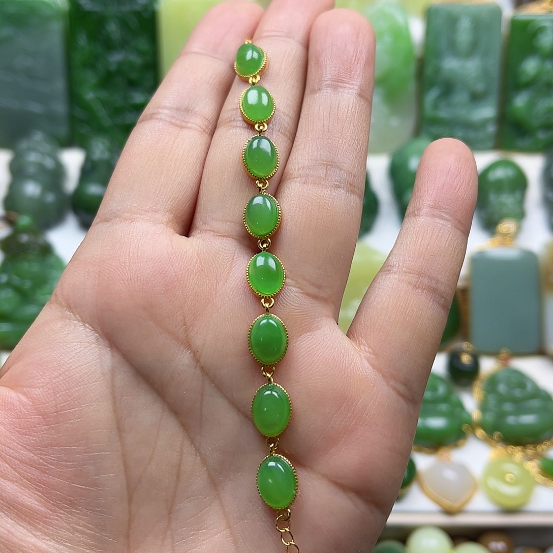 和田玉手链银S925镶嵌