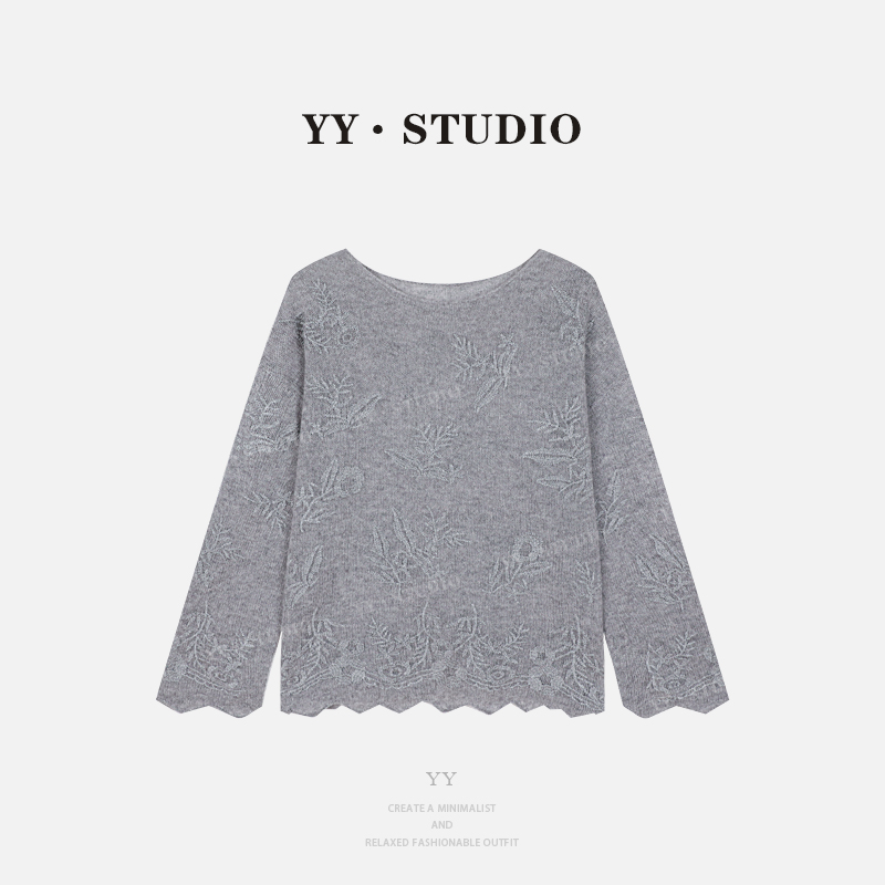 【YANYAN】早秋薄款百搭纯色圆领提花牙齿边针织长袖YY-8484