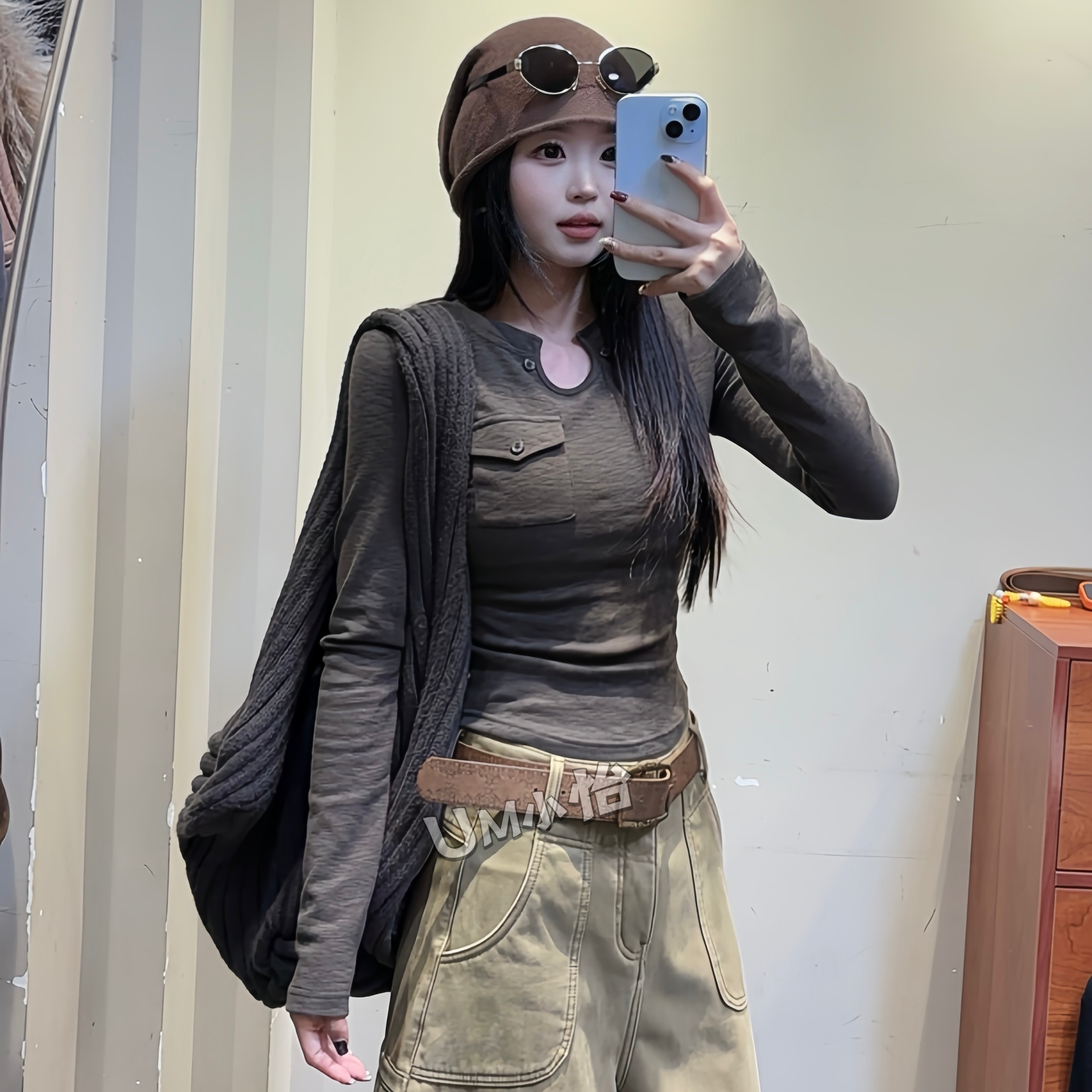 鑫怡定制 【陌野口袋】冬季新款薄绒小U领口袋简约百搭抓绒打底上衣