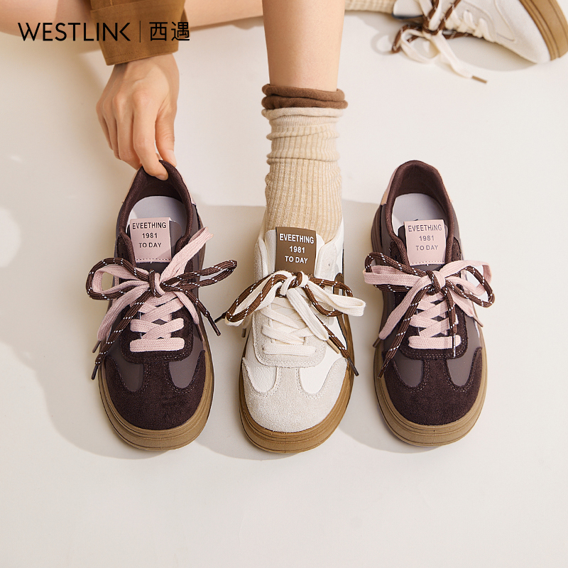 西遇厚底德训鞋女2025新款秋季百搭复古美拉德风板鞋双鞋带小白鞋