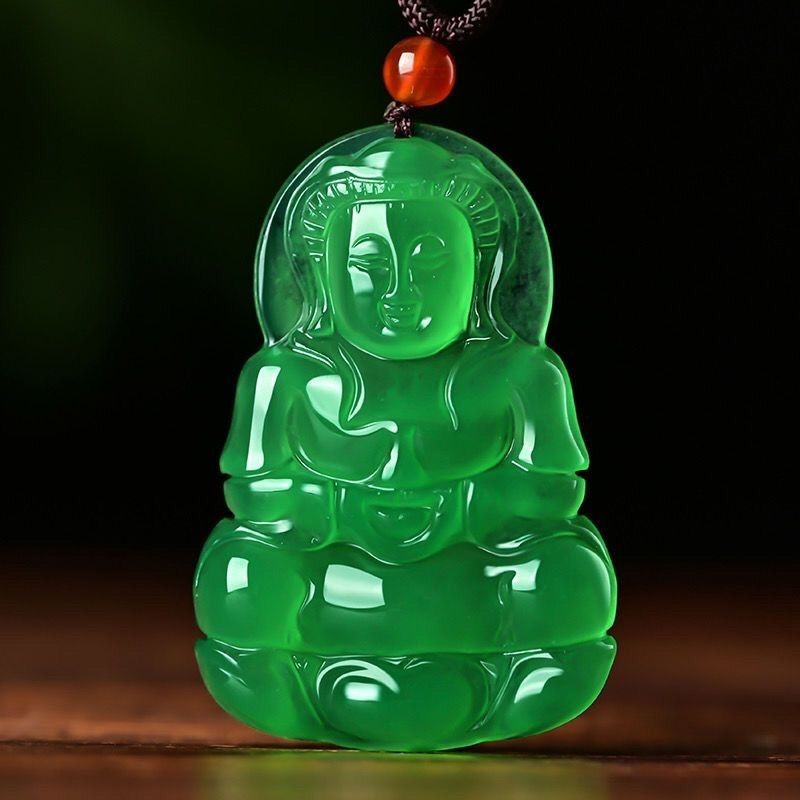 天然帝王大绿满绿观音吊坠配绳带证书天然玛瑙玉髓吊坠
