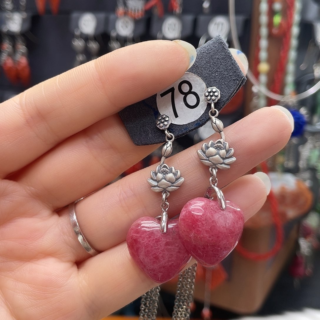 蔷薇辉石耳钉银S925镶嵌祖*倩036ghnhhhj