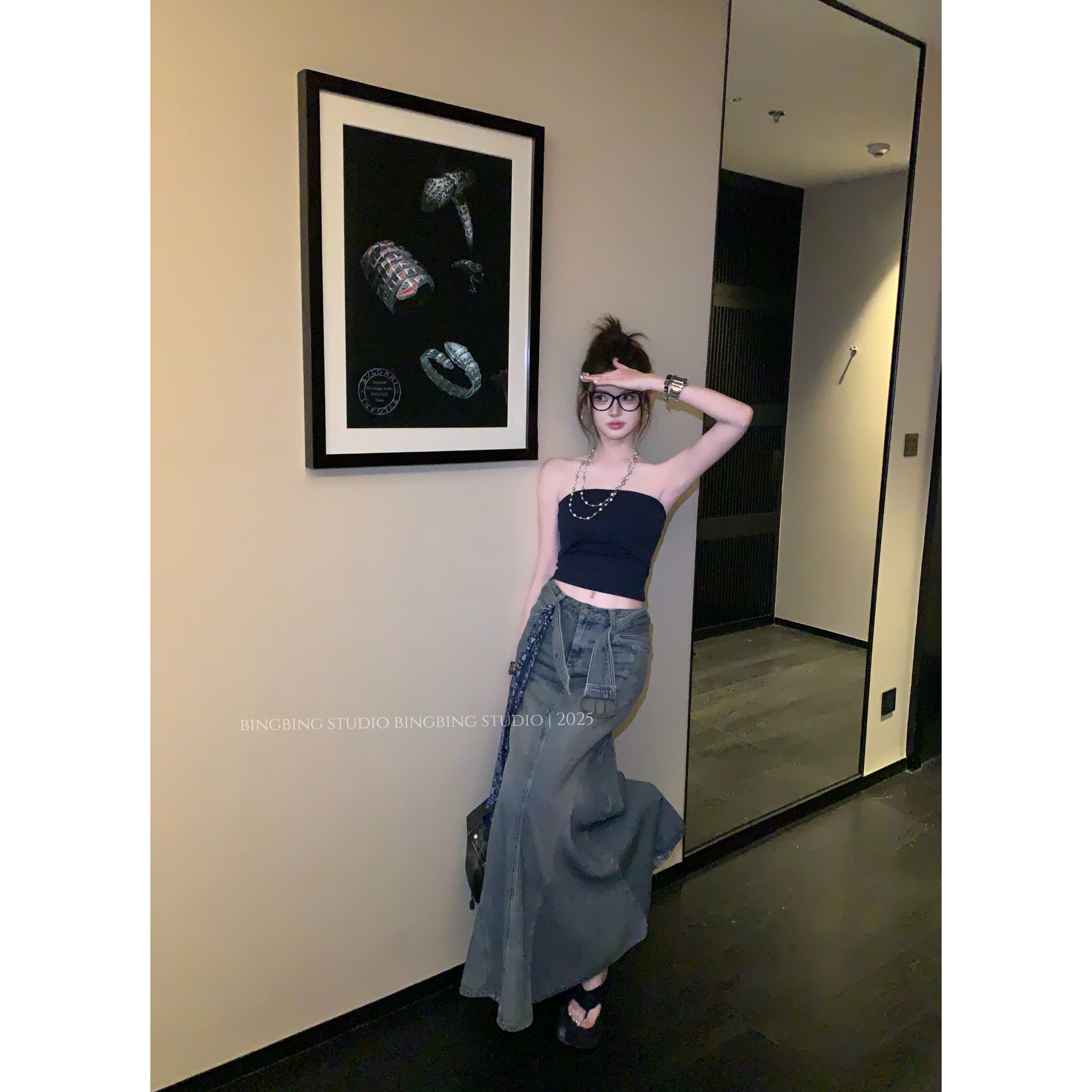 冰冰「实穿主义」夏季小众气质时尚显瘦棉牛仔半身裙JJC5BSQ1123