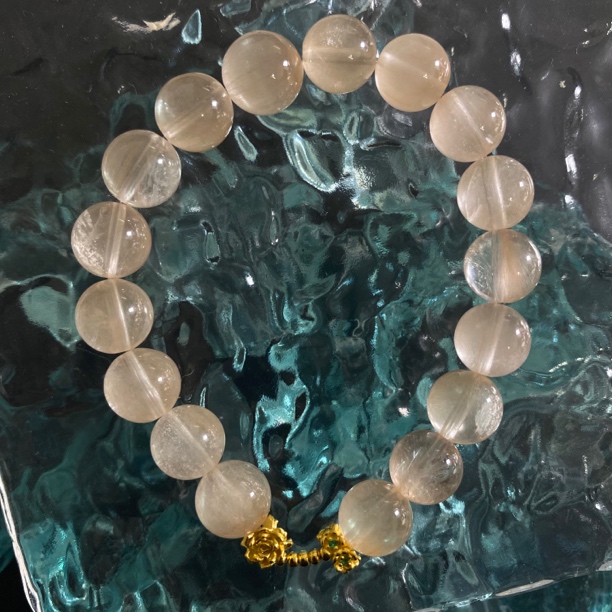 【钟吾黄金】足金999 定制#16粉肉兔毛水晶手串