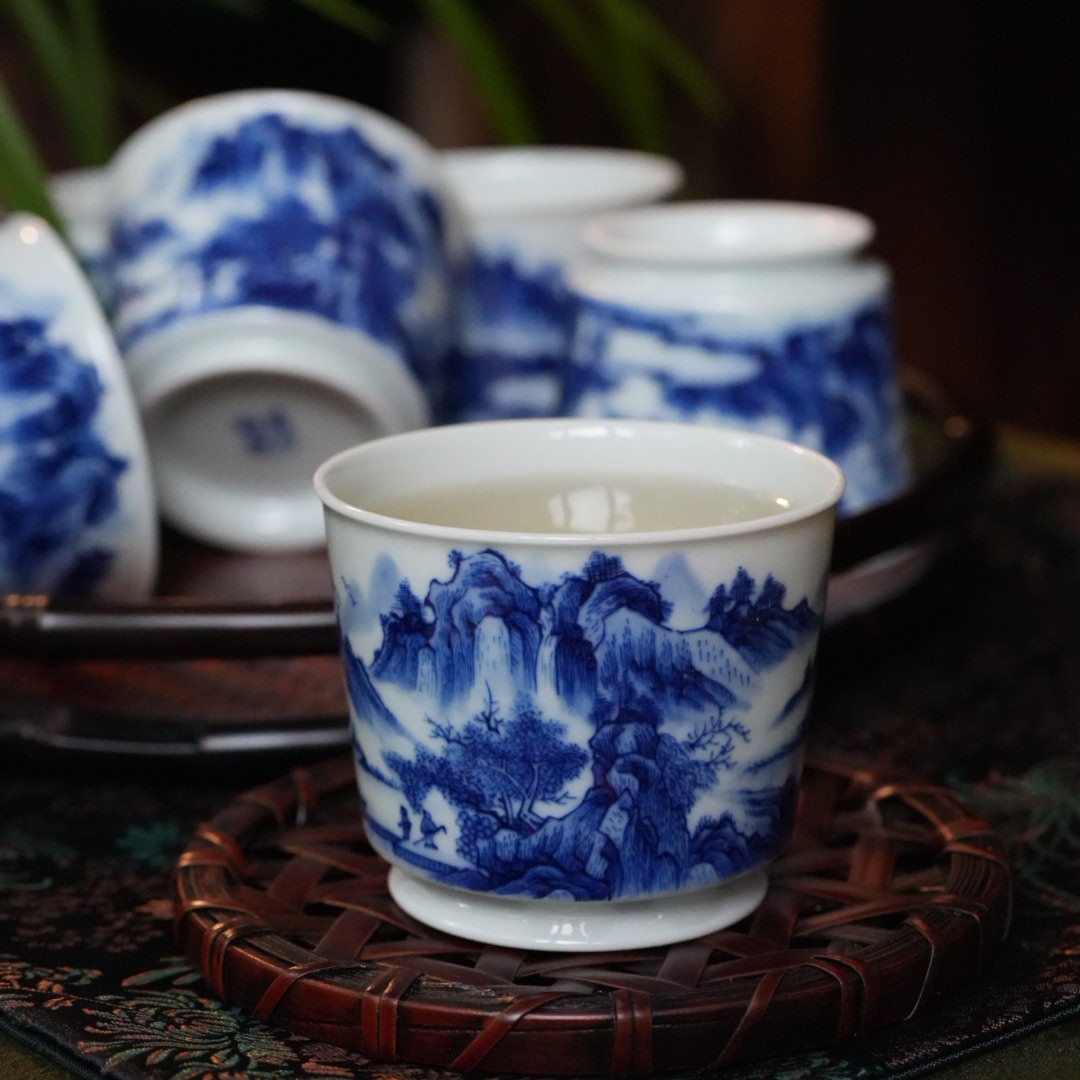 【品遗敬仁】『重工~』品遗HL手绘青花期云山水主人杯家用景德镇茶杯