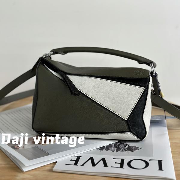 95新 LOEWE/罗意威 大吉中古/sz/Loewe芥绿拼色小号puzzle斜挎包