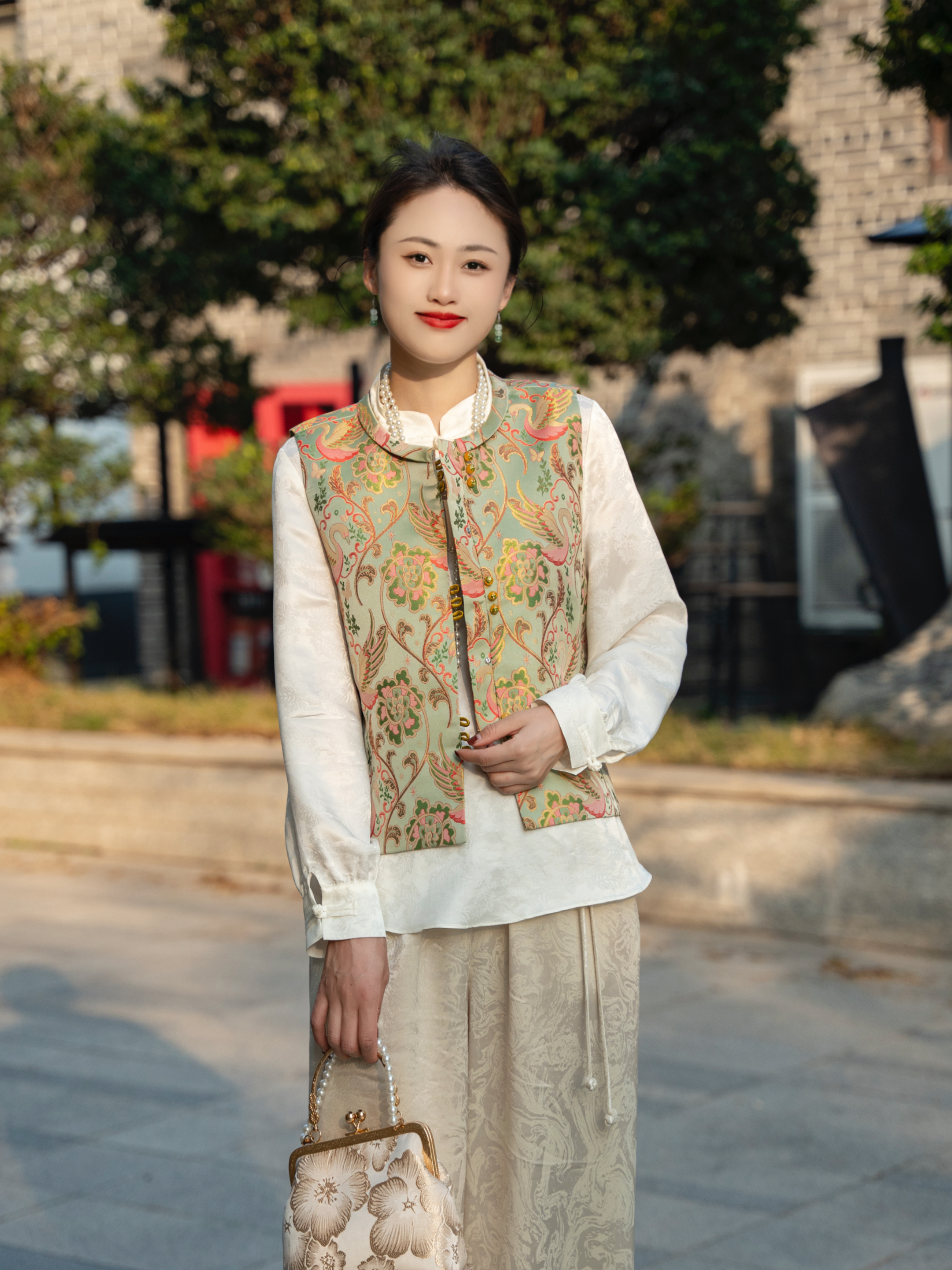 芊芊-时尚百搭复古宽松中式中国风印花民族风马甲HF-870214