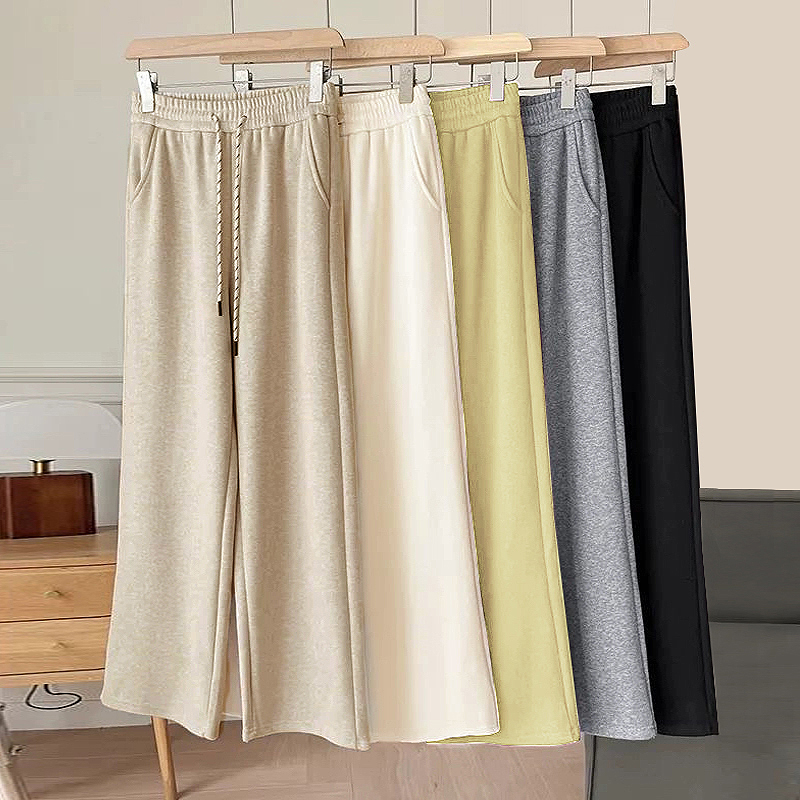 窄版直筒阔腿裤2025春季新款松紧高腰显瘦百搭垂感休闲长裤N9361