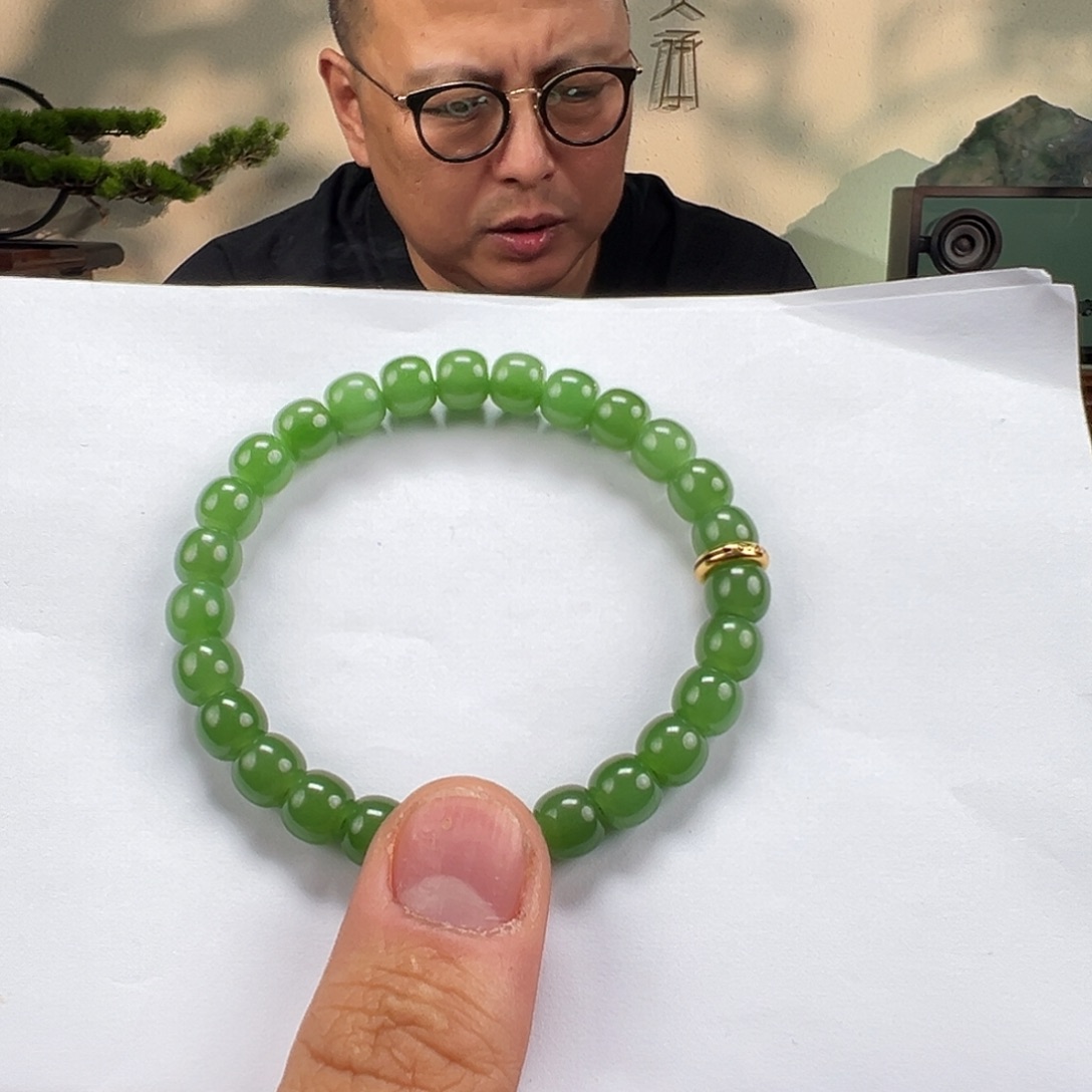 和田玉未镶嵌手链卡8mm藏物苹果绿