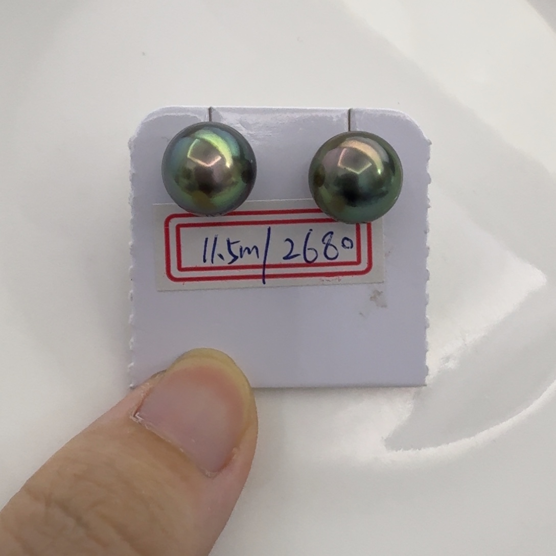 海水珍珠耳饰未镶嵌孔雀绿11-12