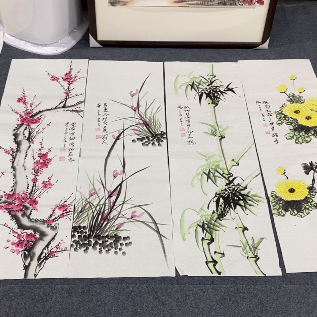 国画100✖️35梅兰竹菊四条屏纯手绘