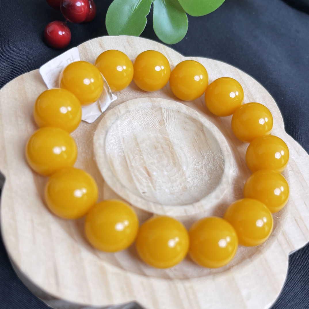 W032古巴新蜜14+圆珠手串黄