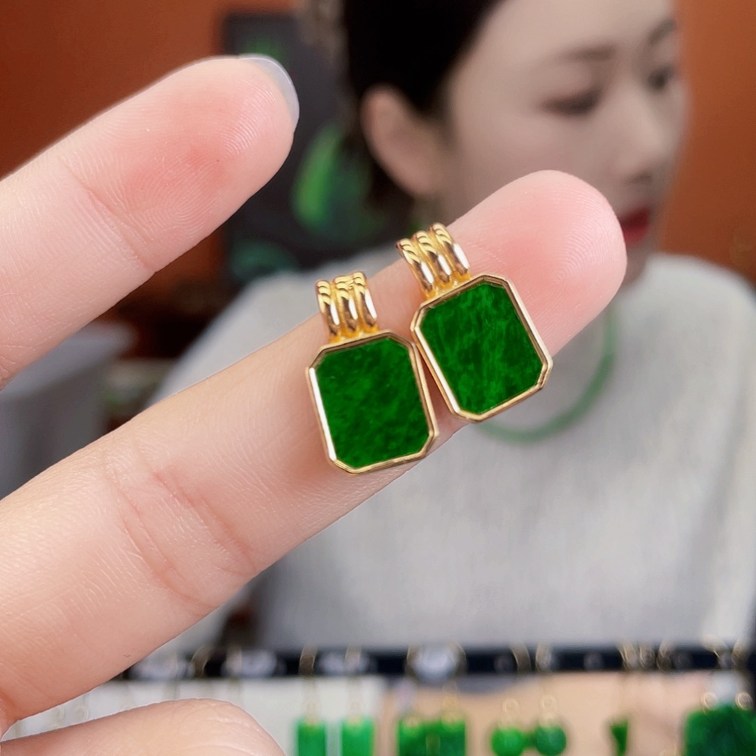 翡翠银S925镶嵌耳饰