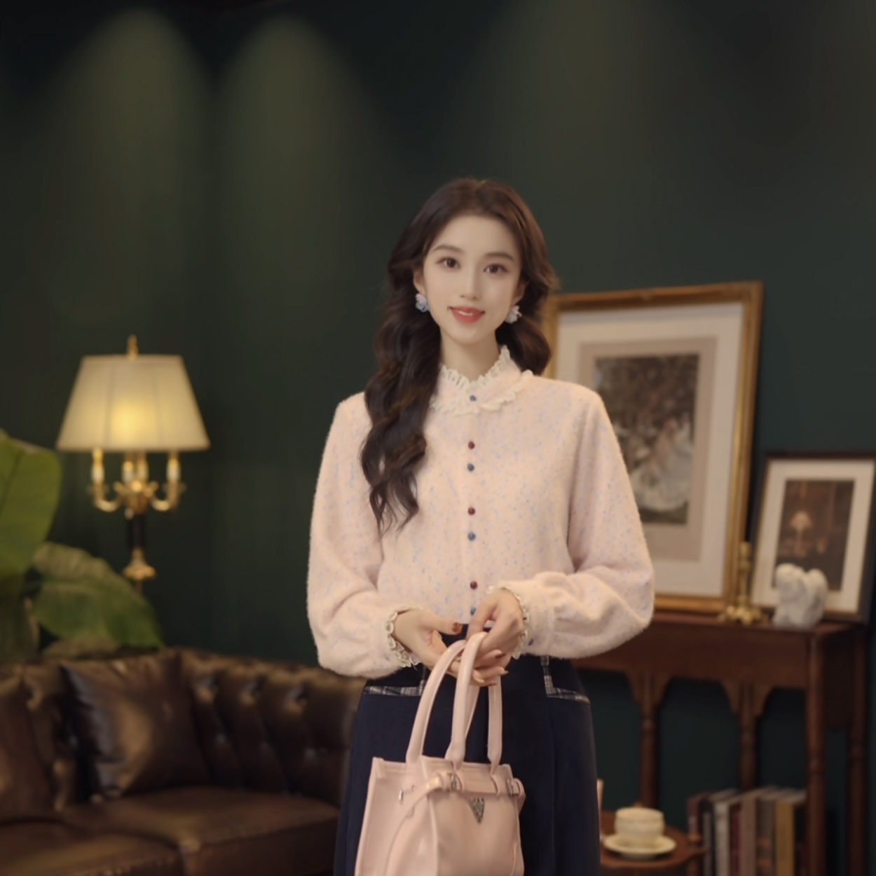 琦琦【粉红糖果】复古港风秋冬厚款休闲百搭衬衫上衣YE0708478