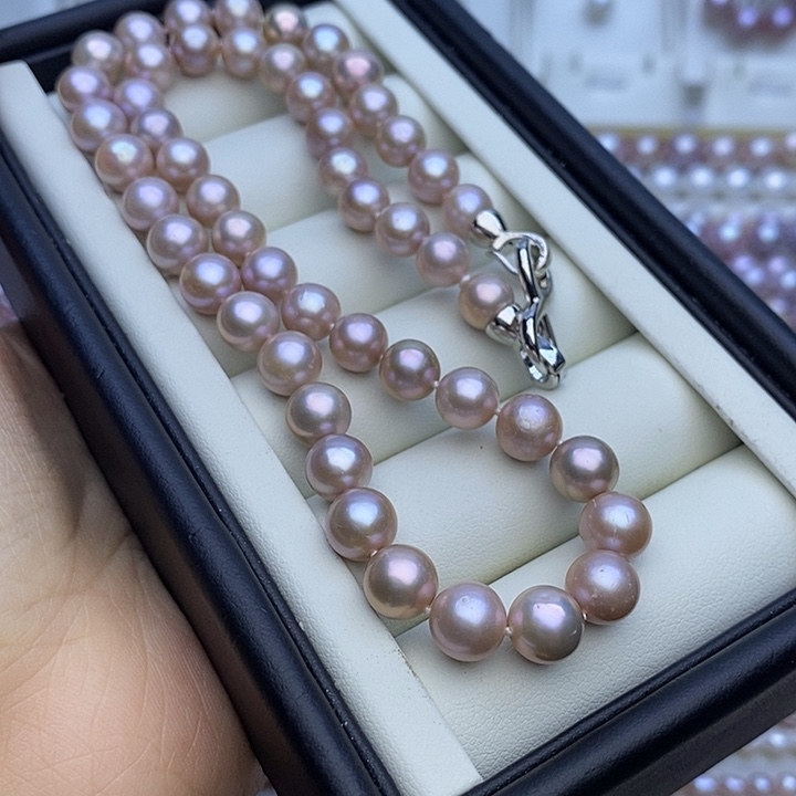 淡水珍珠项链未镶嵌灰粉 无核8-8.5mm